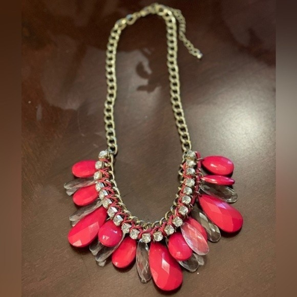 Red Teardrop Rhinestone Statement Necklace # 208 - Picture 3 of 4